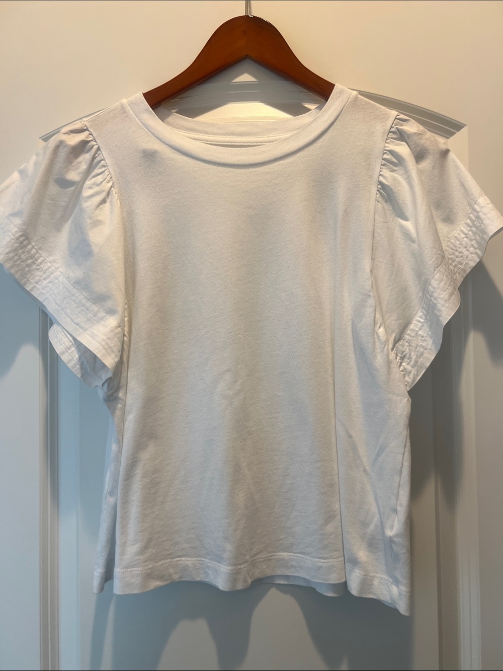 Women's White Ruffle Sleeve Tee